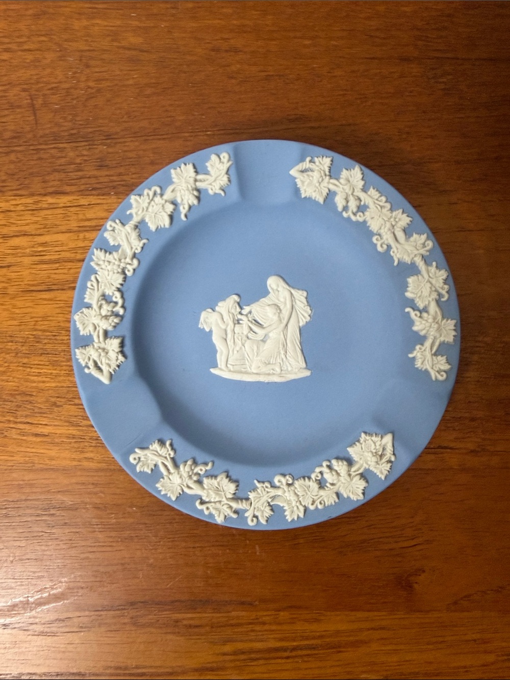 Vintage Wedgewood Ashtray Cream on Blue Jasperware 4 1/2" Made In England